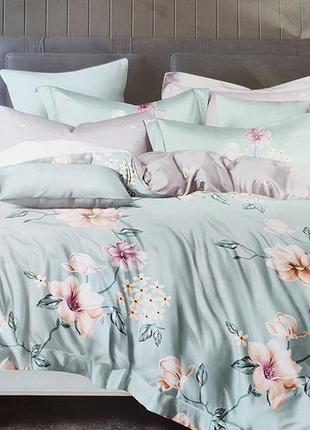Односпальный комплект постельного белья сатиновый на молнии цветочный с компаньоном s486