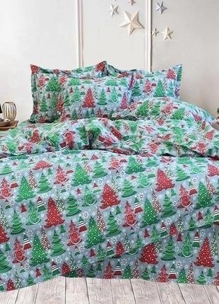 Уютный новогодний комплект постельного белья из турецкого ранфорса ёлки евро двуспальный размер r-t91311 фото