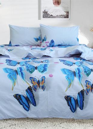 Двуспальный комплект постельного белья из ранфорса бабочки  r8202 фото