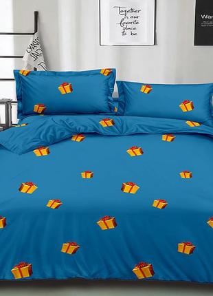 Новогодний комплект постельного белья двуспальный подарок синий r843-b