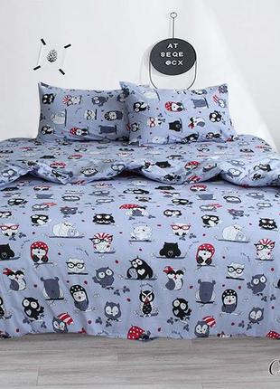 1,5-спальный комплект постельного белья из ранфорса совята (серый)1 фото