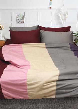 Двуспальный евро комплект сатинового постельного белья разноцветный color mix cm-082 фото