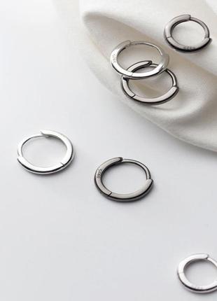 Серьги кольца серебряные родий или черные, 10 или 12 мм, сережки конго минимализм, серебро 925 пробы