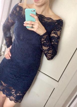 Новое гипюровое платьеh&m  темно синего цвета1 фото