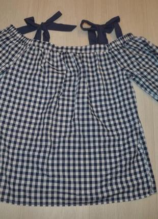 Рубашка-блузка в клетку с завязками на плечах2 фото