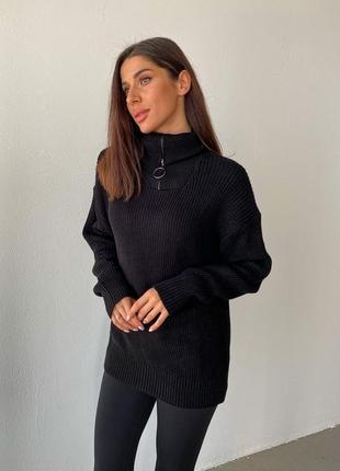 Вязаный зимний оверсайз свитер с горловиной на молнии2 фото