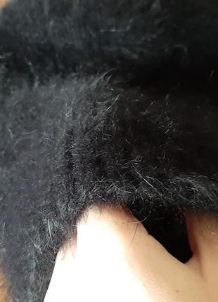 Шикарная черная ангоровая женская шапка ручной работы, люксовая вязаная шапка...
