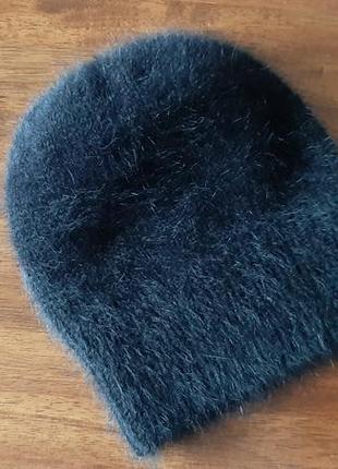 Шикарная черная ангоровая женская шапка ручной работы, люксовая вязаная шапка...