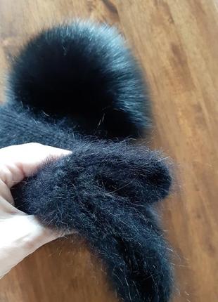 Шикарная черная ангоровая женская шапка ручной работы, люксовая вязаная шапка...