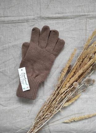 Теплі чоловічі кашемірові / вовняні в'язані рукавички світло коричневі італія