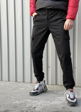 Штані карго на флісі з карманами чорні2 фото