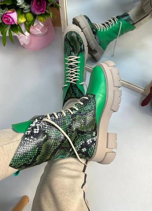 Зелёные ботинки дизайнерские токио натуральная кожа осень зима2 фото