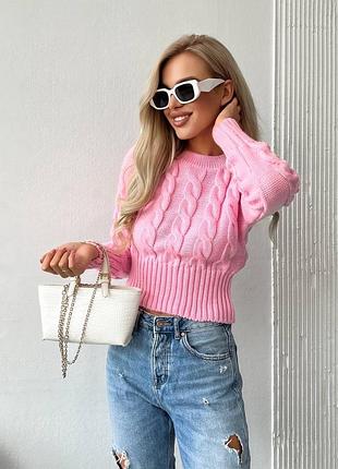 Базовий укорочений светр в коси 50℅ вовна