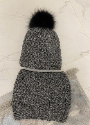 Зимовий набор на флісі шапка хомут комплект натуральний мех