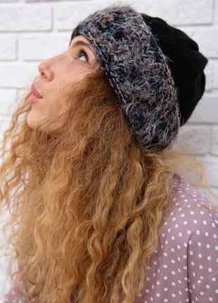 Актуальная теплая женская шапка из шерсти черная женская шапка на зиму зимняя шерстяная женская шапка зима2 фото
