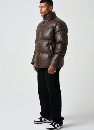 Зимняя куртка под кожу черная мужская vamos2 фото