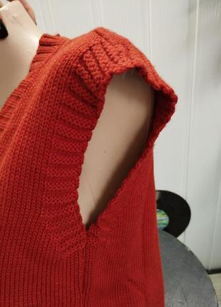 Терракотовая безрукавка шерстяная жилетка тёплая женская безрукавка полувер2 фото