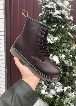 Черевики dr. martens 1460 brown шкіряні на хутрі/ жіночі класичні черевики / утепленні жіночі черевики для міста на меху