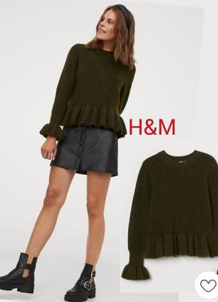 Свитер с обррками цвета хаки от h&m.  новый, с биркой