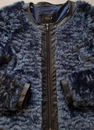 Эффектная синяя куртка-полушубок из иск. меха, демисезон, vila3 фото