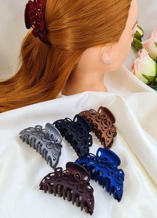 Краб для волос с цветами черный/синий/серый/коричневый, женская заколка краб цветы пластиковый