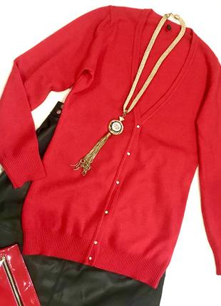 Красный шерстяной свитер-кардиган united colors of benetton