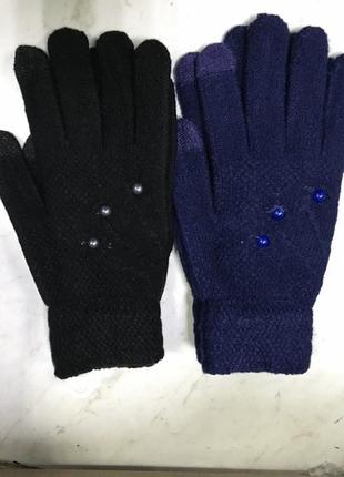 Перчатки женские вязаные  "сенсор" для телефонов чёрные и синие