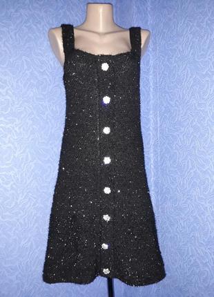 Платье zara черное с пуговицами из страз1 фото