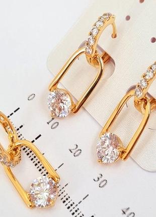Серьги подвески с камнями золотые бижутерия xuping, женские сережки висюльки под золото с камнями1 фото