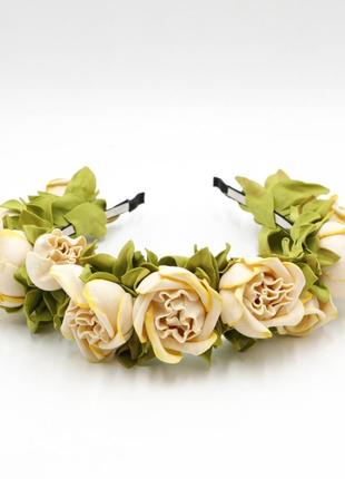 Объемный обруч с розами, обруч для волос в украинском стиле, венок-обруч для невесты из искусственных цветов3 фото