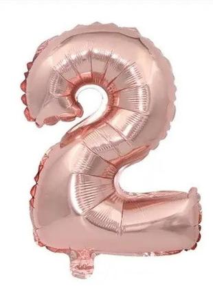 Шарик цифра 2 розовое золото, длина 70см, (без гелия), фольга