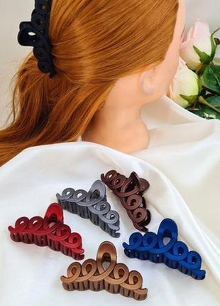 Краб для волос красный/синий/серый/коричневый пластиковый, женская заколка краб спираль каучук