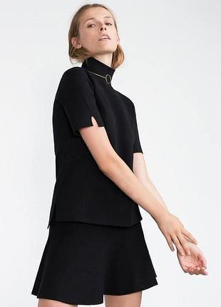Черный гольф zara лонгслив водолазка свитер стойка воротник короткие рукава