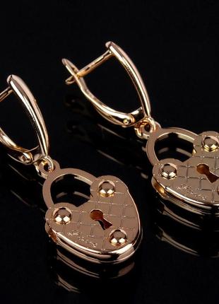 Жіночі сережки підвіски серця золоті xuping,сережки у вигляді замку/серця під золото біжутерія,сережки замочки1 фото