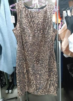 Леопардовое платье в пайетках р.46-481 фото