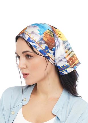 Дизайнерская шелковая косынка "замки шотландии"