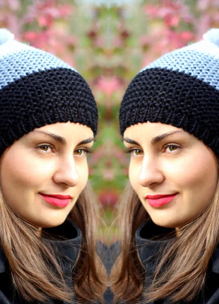 Жіноча шапка вязана зимова, комбіноване забарвлення1 фото