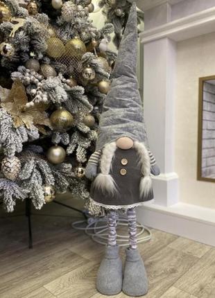 Гном дівчинка. 115 см снігуронька ельф на телескопічних ніжках скандинавський новорічний гномик інтер'єрна лялька декор іграшка подарунок під ялинку