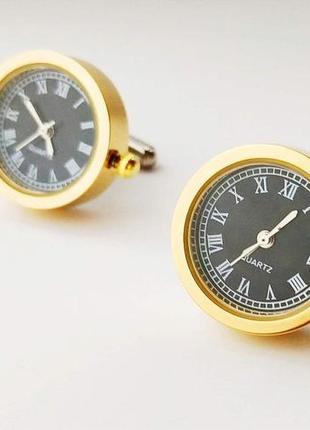 Запонки годинник золото чорний циферблат часи часы
