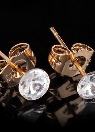 Серьги гвоздики с камнями золотые бижутерия xuping, женские сережки гвоздики камушки под золото