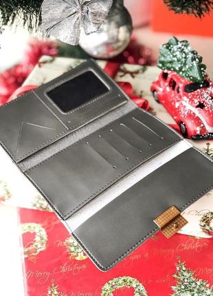 Чудовий подарунок на новий рік та різдво сірий графітовий гаманець з еко-шкіри5 фото