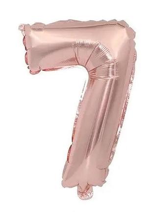 Шарик цифра 7 розовое золото, длина 70см, (без гелия), фольга