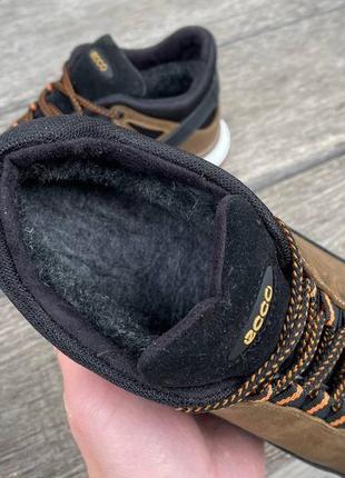 Утеплені шкіряні зимові черевики кросівки ecco, натуральна набивна шерсть5 фото