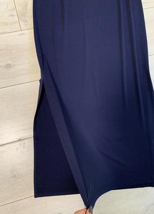Синее платье в пол с разрезом