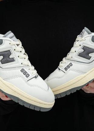 Женские кожаные кроссовки new balance 550 white grey