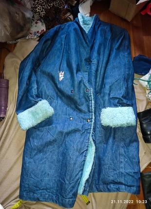 Вінтажне пальто оверсайз джинсове зима1 фото