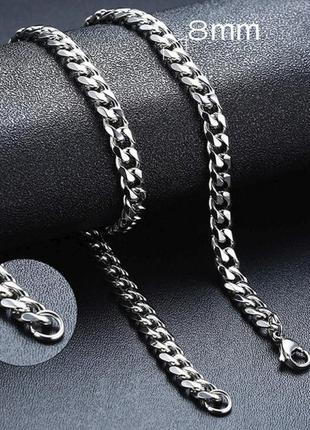 Мужская металлическая серебряная цепочка цепь на шею из нержавеющей стали подвеска7 фото