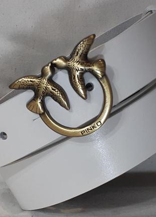 02.079.049 (118-3,3) ремень женский кожаный белый 35 мм с жёлтой пряжкой