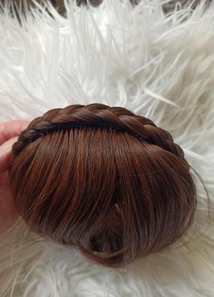Накладний чубчик на обідку штучна кіска термоволокно шиньйон