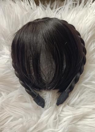 Накладний чубчик на обідку штучна кіска термоволокно шиньйон
